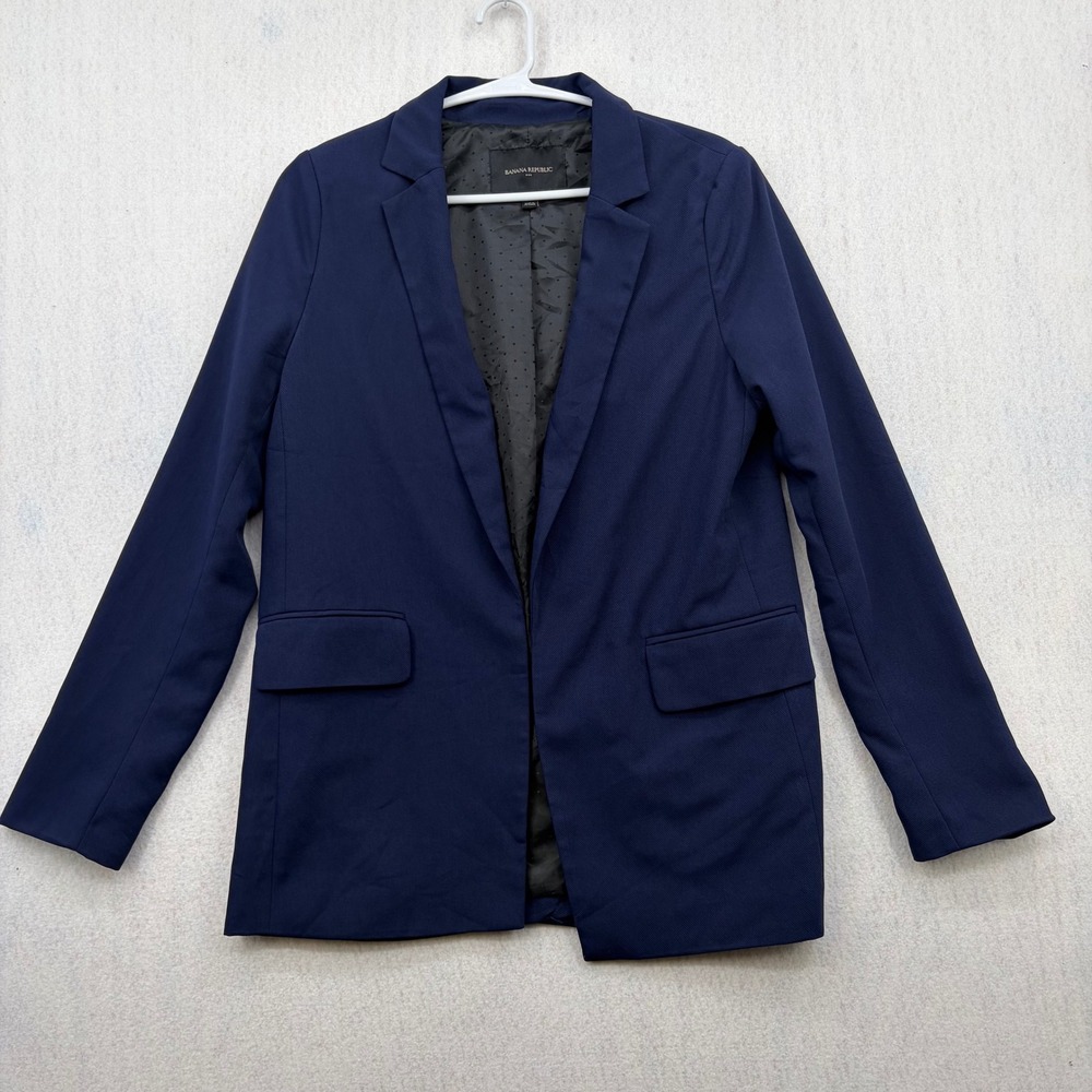 Banana Republic Womens Navy Blue Open Front Lined Blazer Jacket Size 6